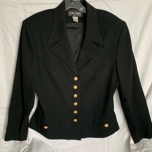Woman’s black suit jacket with gold buttons
